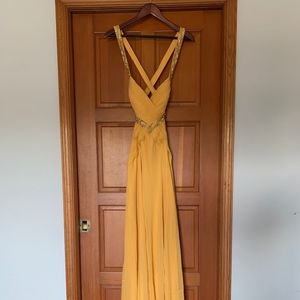 Yellow backless prom dress